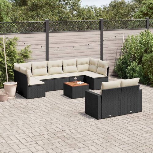  10-dijelni set vrtnih sofa s jastucima crni od poliratana Slike