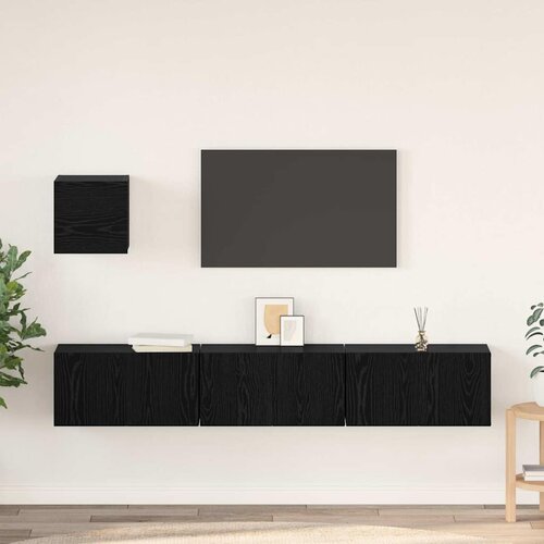 Set TV komoda 4 kom. Crni hrast Konstruirano drvo Crna 60 x 30 x 30 cm Slike