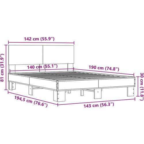  Okvir za krevet crni 140x190 cm konstruirano drvo i metal Slike