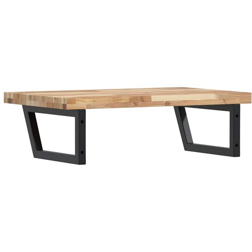  Zidna polica za umivaonik od čelika i masivnog bagremovog drva Smeđa 100 x 50 x 4 cm Slike