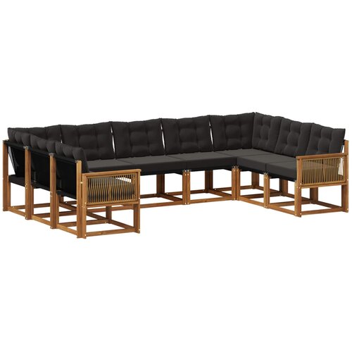 vidaXL Zunanja garnitura za sedenje z blazino 9 pcs Naravna in črna, (5000282043) Cene
