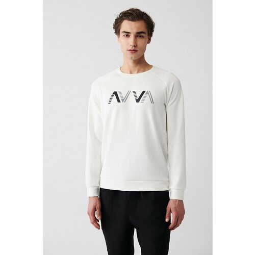 Avva Men's Ecru Soft Touch Crew Neck Printed Standard Fit Regular Fit Sweatshirt Slike