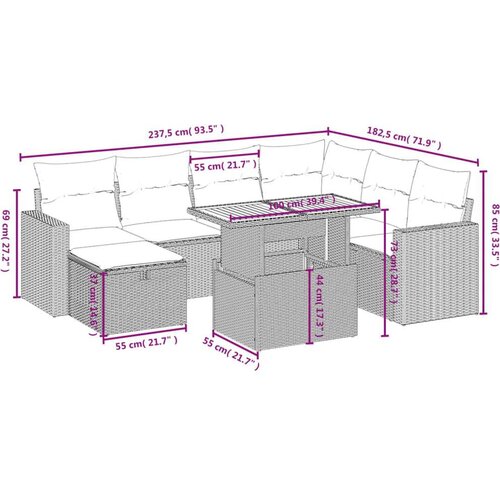 VidaXL 8-dijelni set vrtnih sofa od poliratana s jastucima sivi Slike