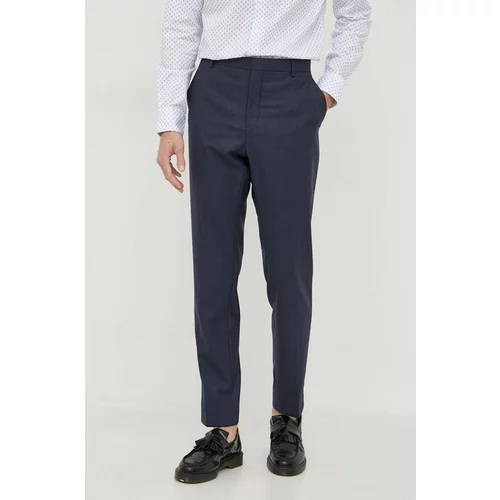 Calvin Klein Volnene hlače mornarsko modra barva