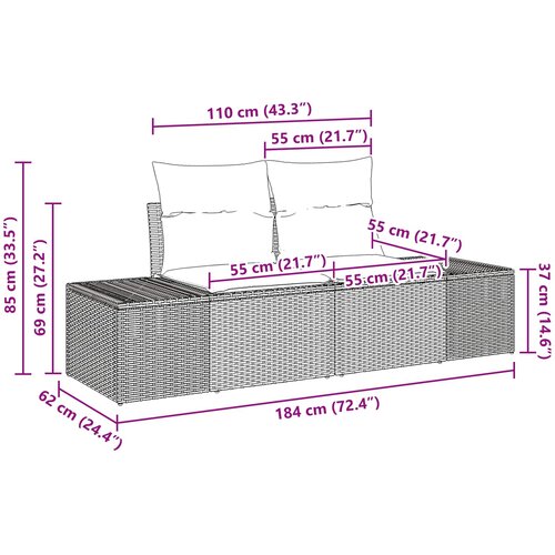  Sjedeća garnitura za vrt 6 kom. Crna poliratan 294 x 117 x 69 cm Slike