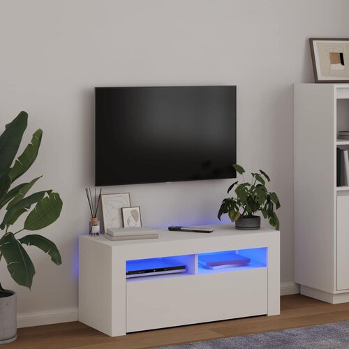 TV ormarić s LED svjetlima bijeli 90 x 35 x 40 cm Cene