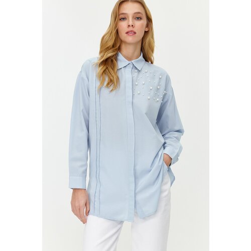 Trendyol Blue Pearl Detailed Woven Shirt Cene