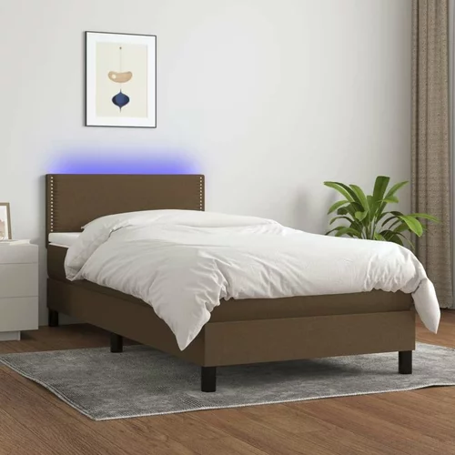  Box spring postelja z vzmetnico LED temno rjava 90x200 cm blago, (20723342)