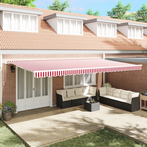 VidaXL Ručna uvlačiva tenda Crvena i bijela pruga 600x300 cm Slike