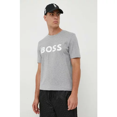 Boss Bombažna kratka majica siva barva