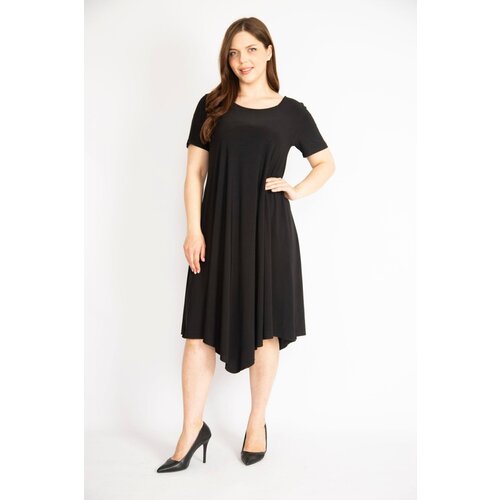 Şans Women's Black Plus Size A-Line Cut Short Sleeve Lycra Dress Slike