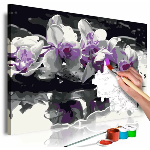  Slika za samostalno slikanje - Purple Orchid (Black Background &amp Reflection In The Water) 60x40