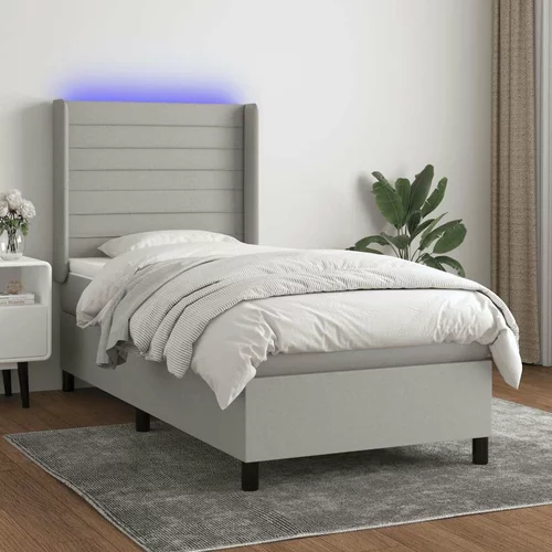  Box spring postelja z vzmetnico LED svetlo siva 90x200 cm blago, (20937066)
