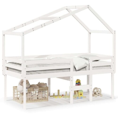 VidaXL Visoki krevet s krovom bijeli 90 x 190 cm od masivne borovine Slike