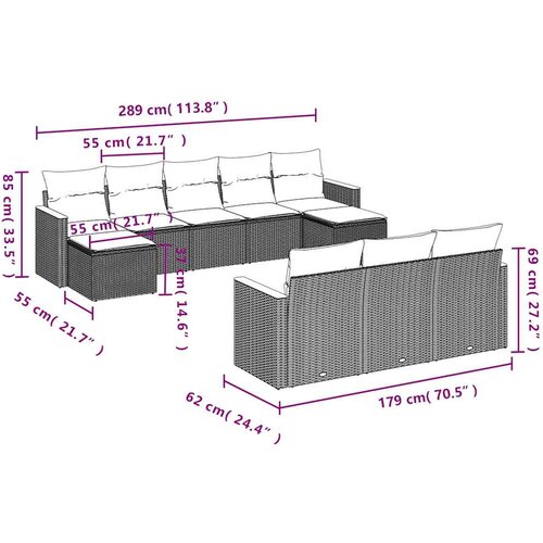  10-dijelni set vrtnih sofa s jastucima crni od poliratana Crna 61 x 62 x 69 cm Slike
