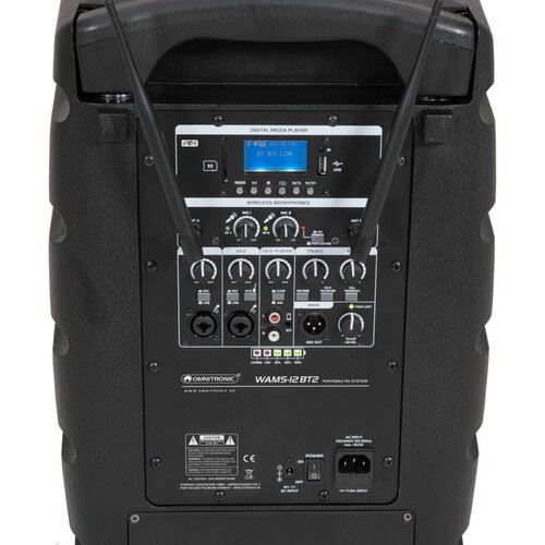 Omnitronic WAMS-12BT2 Akumulatorsko ozvočenje, 2 x brezžični mikrofon, Bluetooth, Mp3 USB predvajalnik - - Audio-Kondric Slike