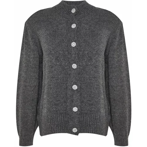 Trendyol Curve Anthracite Cardigan with Button Closure
