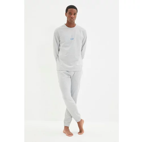 Trendyol Gray Men's Regular Fit Embroidered Knitted Pajamas Set