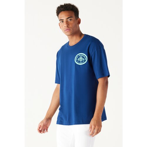 AC&Co / Altınyıldız Classics Men's Navy Blue Oversized Loose Fit, Crew Neck 100% Cotton Printed T-Shirt. Slike