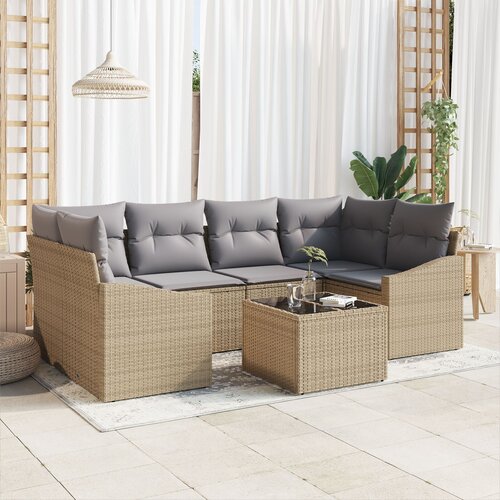 VidaXL 7 Dijelni Vrtni Sofa Set s Jastučićima Bež Poli Ratan Slike