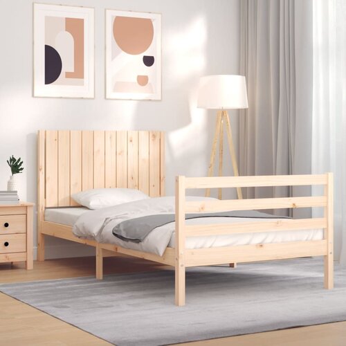 The Living Store Posteljni okvir z vzglavjem 100x200 cm trden les - Posteljni Okvir, (21526023) Slike