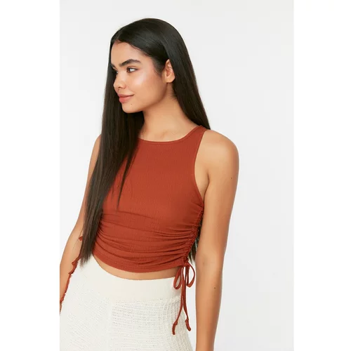 Trendyol Tile Crepe Fabric Crop Knitted Blouse