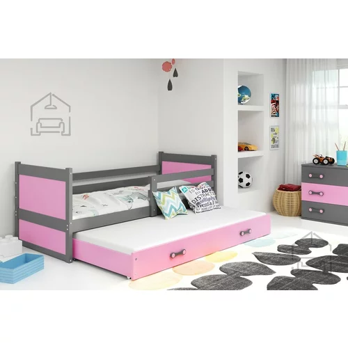 BMS Group Otroška postelja Rico z dodatnim ležiščem - 90x200 cm - grafit/roza