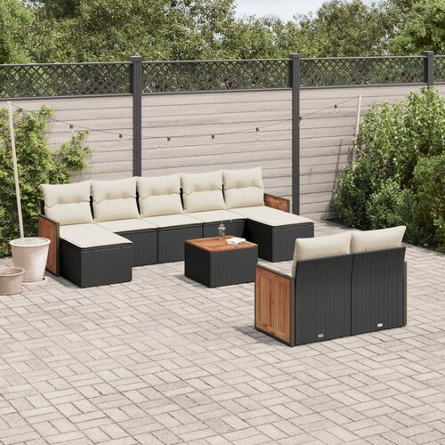  10-dijelni set vrtnih sofa s jastucima crni od poliratana Cijene
