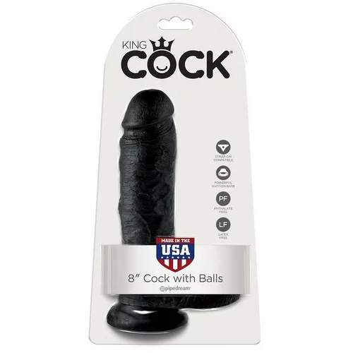 King Cock 8" COCK BLACK WITH BALLS 20.3 CM