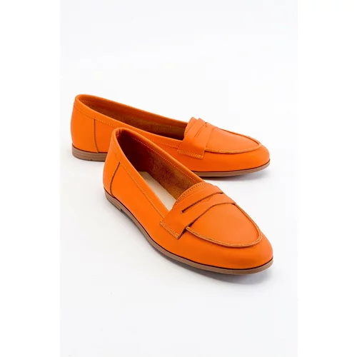 LuviShoes F02 Orange Skin Genuine Leather Women's Flats