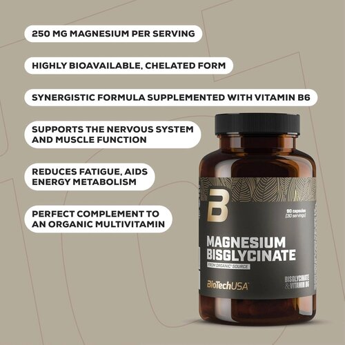 BioTech USA BioTechUSA Magnesium Bisglycinate &amp;ndash; Magnezijum bisglicinat sa vitaminom B6 (90 kapsula) Slike