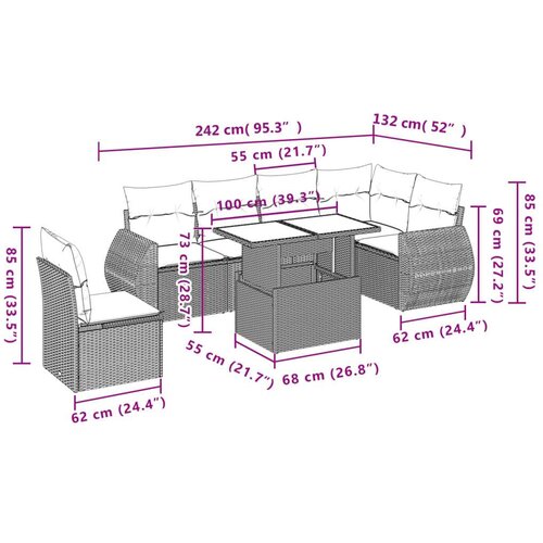 vidaXL 7-dijelni set vrtnih sofa od poliratana s jastucima bež Cijene