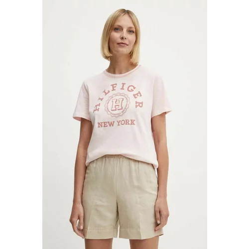 Tommy Hilfiger Pamučna majica za žene, boja: ružičasta, WW0WW41575