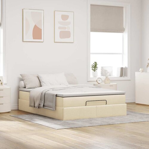  Otomanski krevet s madracem krem 140x190cm od tkanine Slike