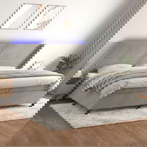  Krevet box spring s madracem LED svjetlosivi 200x200 cm baršun Cene