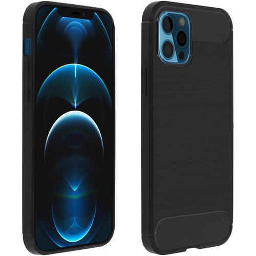 AVIZAR Silikonski ovitek z ogljikovim in brušenim ucinkom za iPhone 12 Pro Max z ojacanimi vogali - crn, (20719773) Cene