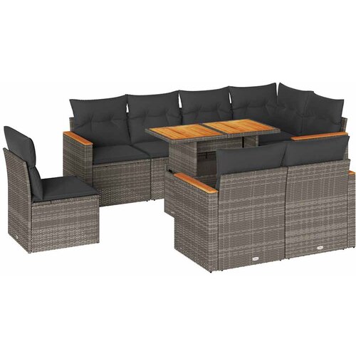 Maison Chic Seti vrtnega pohištva - Vrtna garnitura - Vrtni pohištvo set z blazinami 9-delna siv ratan/akacija, (21796704) Cene
