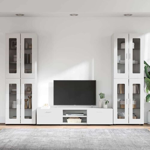  Set TV komoda s ladicama Visoki sjaj bijela Konstruirano drvo Slike