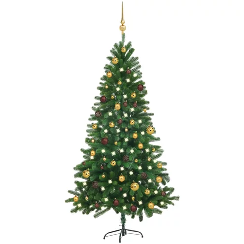  Umjetno osvijetljeno božićno drvce s kuglicama 180 cm zeleno