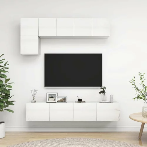  Komplet TV omaric 5-delni visok sijaj bela iverna plošča, (20733311)