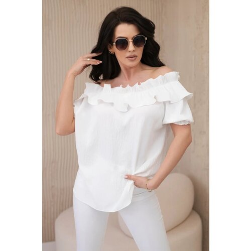 Kesi Spanish blouse with a decorative ruffle in white Slike