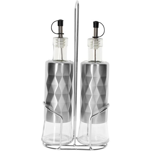 Cheffinger Steklenice iz nerjavečega jekla in stekla za olje, kis 2x320ml s trdnim stojalom, Srebrna, (5000071500) Cene