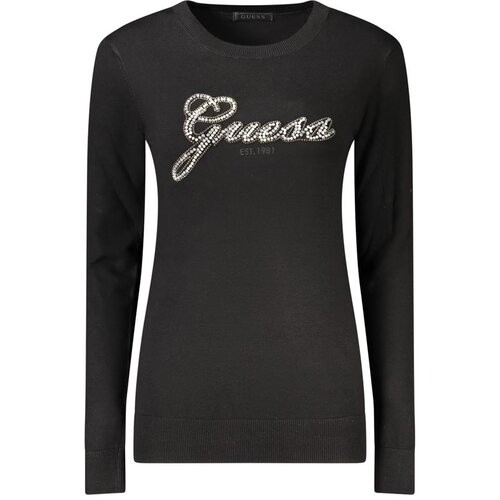 Guess Jeans ženski pulover s cirkonima i perlicama crni Slike