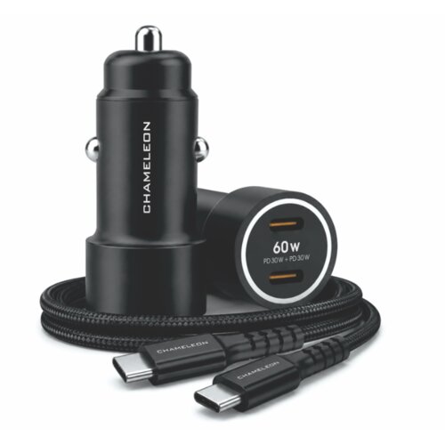 Chameleon Avto polnilec 60W (PD 3.0, PPS in QC 3.0), 2-portni (2x USB-C izhod) s kablom, Slike