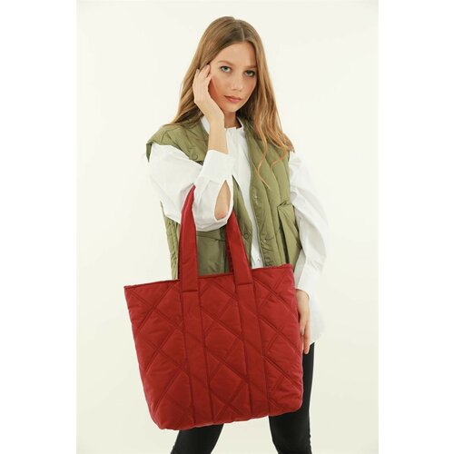 Madamra Claret Red Women's Quilted Pattern Puffy Bag Slike