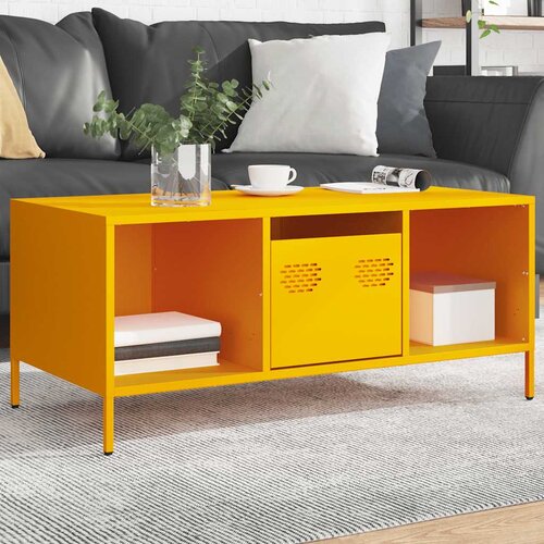 vidaXL Klubska mizica gorčično rumena 101,5x50x43,5 cm valjano jeklo Cene