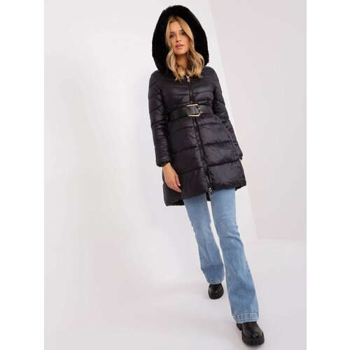 Fashion Hunters Black quilted winter jacket with belt Cene