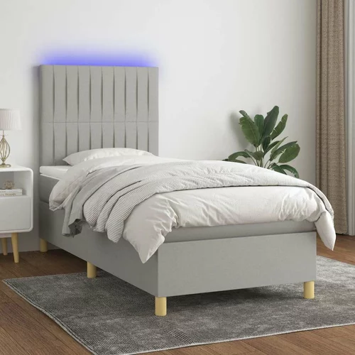  Box spring postelja z vzmetnico LED svetlo siva 90x200 cm blago, (20789202)