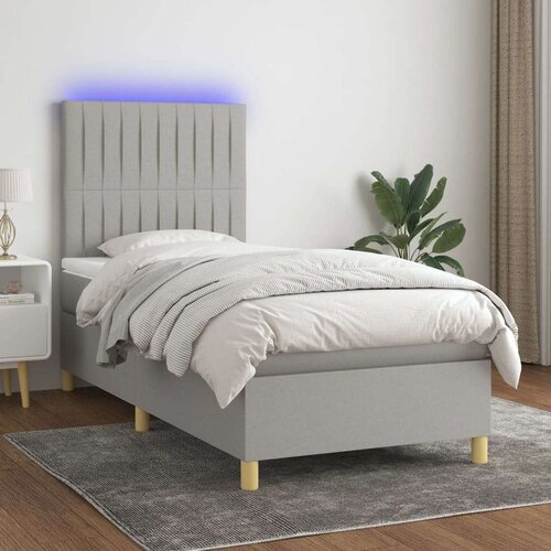  Box spring s madracem LED svjetlosivi 90x200 cm tkanina Slike