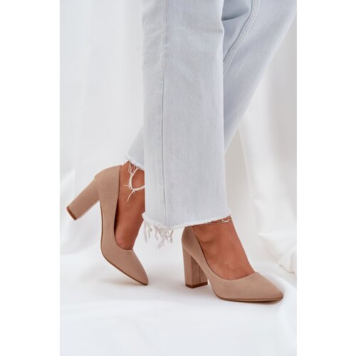 PS1 Womens Heels On A Block Eco Suede Dark Beige Florena Slike